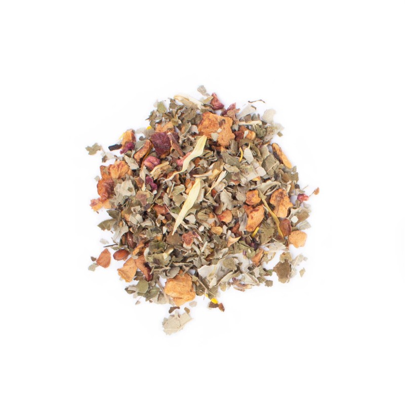 Organic fruity herbal tea with raspberry, elderflower, pomegranate